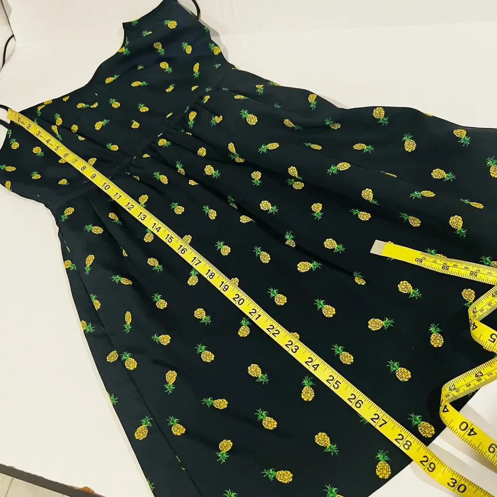 J. Crew Pineapple Print SpageStraos Satin Dress Size 00 Black Gold - Picture 5 of 10